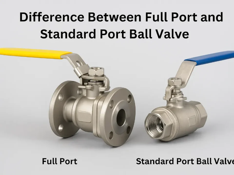 Comparison image illustrating the difference between a Full Port Ball Valve and a Standard Port Ball Valve