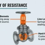 Technical diagram of a high temperature valve featuring an extended bonnet and Stellite seats.