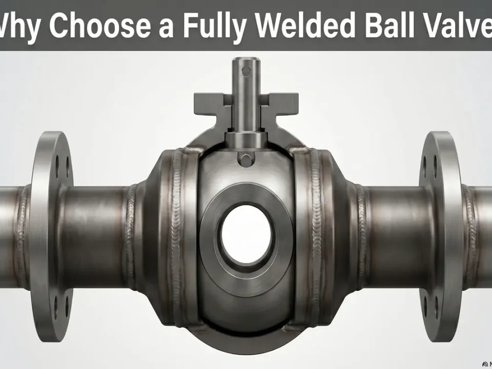 A stainless steel fully welded ball valve with flanged connections, showing the spherical ball core and sturdy welded body design for high-performance pipeline sealing.