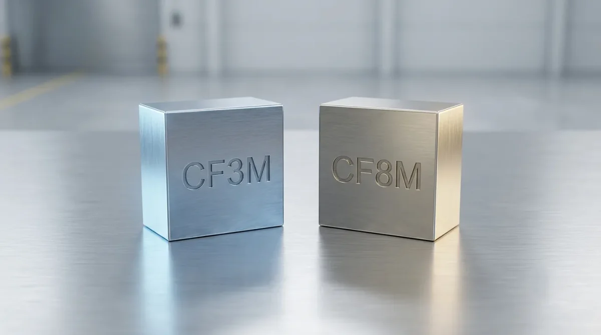 Comparaison côte à côte des matériaux coulés CF3M et CF8M sous forme de cubes.
