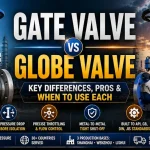 Gate valve vs globe valve comparison showing wedge disc gate valve and linear disc globe valve with pressure drop throttling capability and application differences for industrial pipeline selection