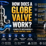 Globe valve working principle diagram showing linear motion disc and seat assembly S-shaped flow path stem and bonnet components and manual versus actuated operation for industrial flow control applications